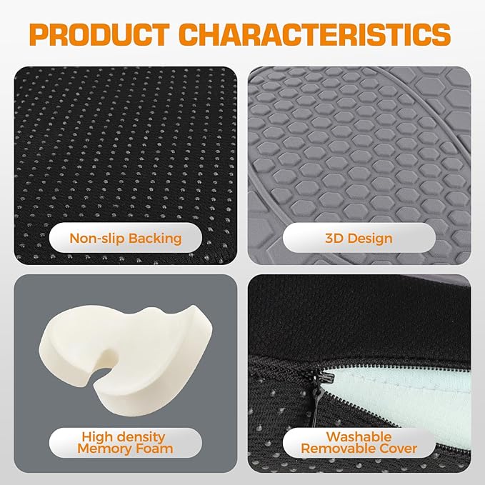 Kingfun Seat Cushion - Foam Seat Cushion for Office Chairs & Car Cooling Gel Memory - Seatssciatica & Hip & Coccyx Pain Relief Desk Chair Cushion for Long Sitting Office Workers, Gaming, Car Drivers