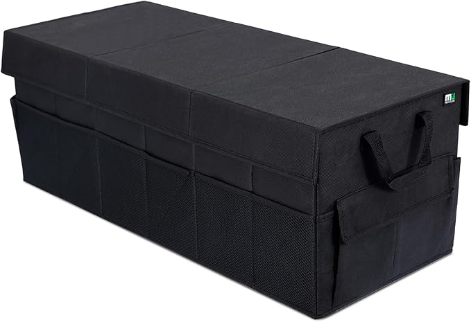 MIU COLOR Trunk Organizer with Lid, 72L Large Capacity Car Organizer, 12 Pockets with Non-Slip Bottom, Collapsible 3 Compartments Car Storage Organizer for Suv/Jeep/Sedan/Van/Grocery, Black