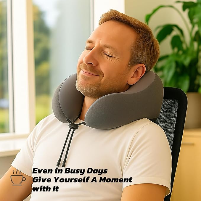 Travel Pillow for Airplane with Cooling Ice Silk & Waffle Cover, Soft Memory Foam U-Shaped Neck Support, Washable & Travel-Friendly for Car, Office & Camping(Black)