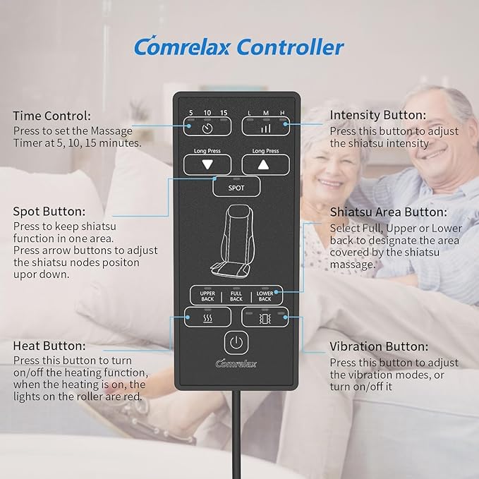 Shiatsu Back Massager with Heat, Massage Chair Pad Seat Cushion for Stress Relief, Deep Tissue Kneading & Roller, 2 Vibration Motors, Back Waist Hip Massager, PU Leather, with 2 Adapters