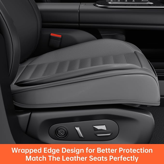 2 Pack Car Bottom Seat Covers, Luxury Leather Front Seat Covers, Breathable and Waterproof Automotive Bottom Seat Covers, Universal Anti-Slip Seat Covers Fit for Most Vehicles (Gray, 2 PCS)