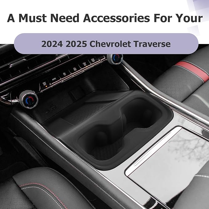 LUWU 2025 2026 Traverse Center Console Cup Holder Compatible with 2024 2025 2026 Traverse Accessories Center Console Cup Holder Silicone Protection Pad 2025 2026 Traverse Interior Accessories Black