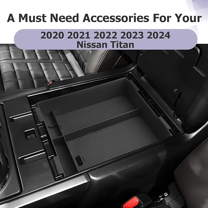 LUWU Titan 2025 Accessories Compatible with Nissan Titan 2020 2021 2022 2023 2024 2025 Center Console Organizer Armrest Console Storage Box Insert Tray ABS Material Black Coin Container Black