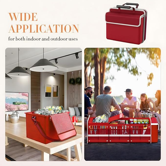 Large Trunk Organizer for SUV with Premium Portable Cooler Bag, Car Organizers and Storage with Foldable Cover, Collapsible Car Trunk Bed Organizer for Truck, 2 Retractable Straps, 90L+20L, Wine Red-C