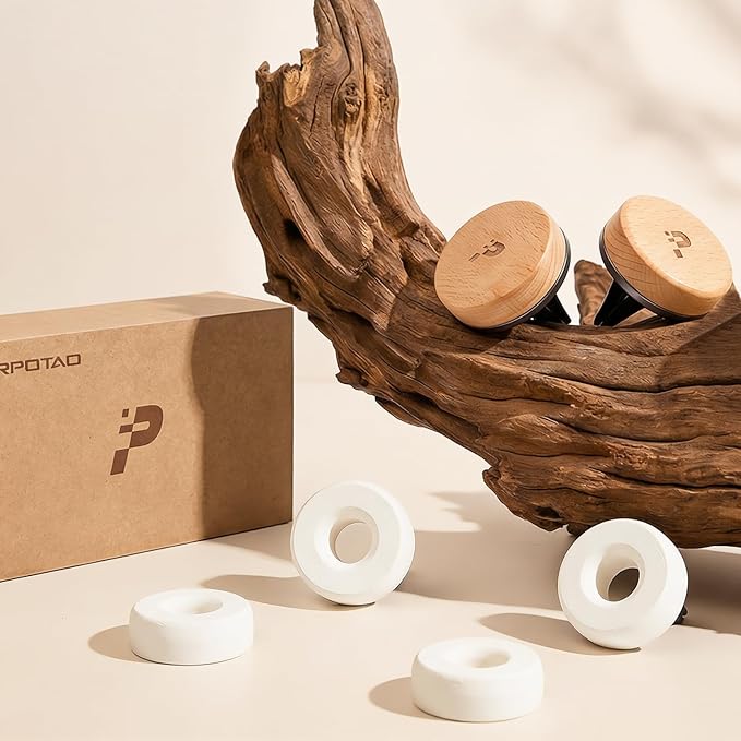 Wooden Car Air Freshener for Vent, Refillable Essential Oil Diffuser Clip with Long-Lasting Natural Scent, Solid European Beech wood & Metal Luxury Auto Deodorizer