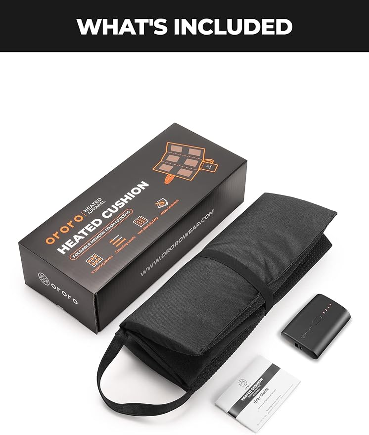 ORORO Heated Seat Cushion with Battery Pack, Foldable USB Heated Seat Cover Pads for Office Chair, Stadium, Camping