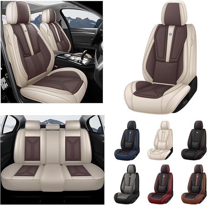 Car Seat Cover for Lexus RX 350 2007-2026,Leather Seat Cover for Car,Breathable Vehicle Cushions Cover Waterproof Protectors Seat Protector, (Full Set,Beige&Brown)