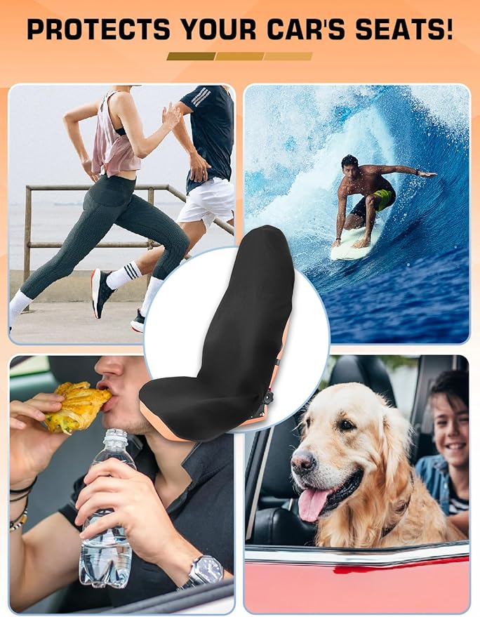 Universal Car Seat Cover Towel, Waterproof Washable Sweat Protection for Front Bucket Seats, Non-Slip Fit, Fits Cars SUVs Trucks, Ideal for Gym, Kids, Pets, Outdoor Sports, Travel (Black, 1 Pack)