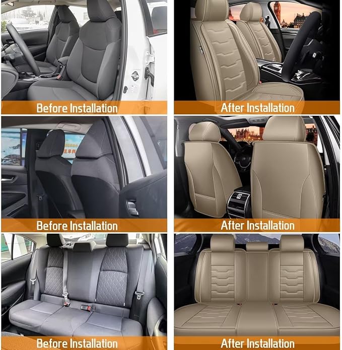 Car Seat Covers Fit for Hyundai Accent 2017-2024 2025 Waterproof Faux Leather Seat Covers Cushion Protector Car seat Covers Compatible Airbag(5 Seats, Beige)