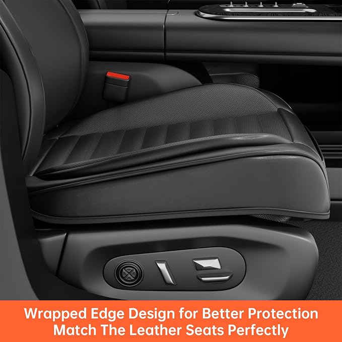 2 Pack Car Bottom Seat Cover, Luxury Leather Front Seat Covers, Breathable and Waterproof Automotive Bottom Seat Covers, Universal Anti-Slip Seat Covers Fit for Most Vehicles (Black, 2 PCS)