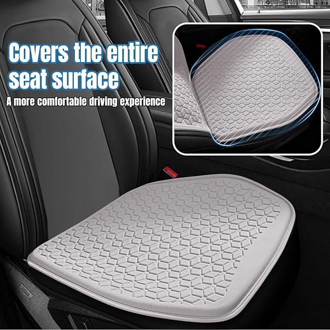 wuyaoyao Thin Gel Car Seat Cushion, Breathable Cooling Seat Cushions for Cars, Non-Slip & Comfortable Automotive Front Seats Cushion Pad for Driver, Chair Protector for Vehicle, Home, Office (Gray)