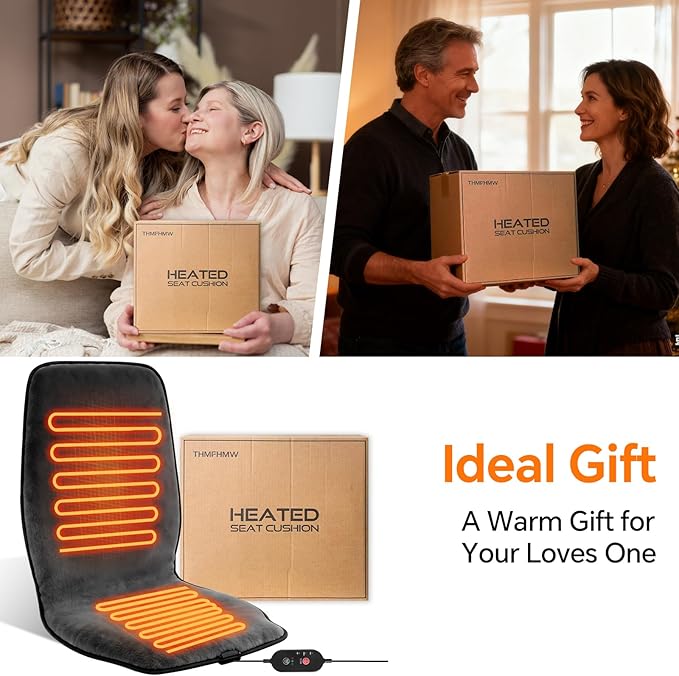 Dark Grey Heated Seat Cover Cushion with Heat Warmer, Large Size Soft Comfortable Winter Seat Cover Cushion Heating Pad for Office Home Chair Warm Christmas Holiday Gift for Winter, 3 Models Setting