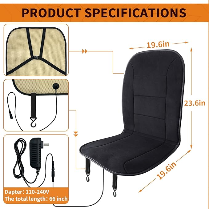 MAXCOM Heated Seat Cushion for Office Chair - Heating Pad for Back, Lumbar, Hip, Thigh with 7 Temp Levels & Auto Shutoff - Warm Gift for Winter