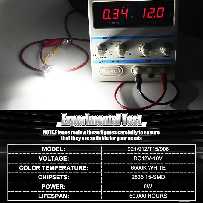 912 921 LED Bulb for Backup Reverse Lights, 2835 15-SMD Chipsets Error Free 300% Super Bright 906 922 W16W T15 LED Lights - (Pack of 2, White)