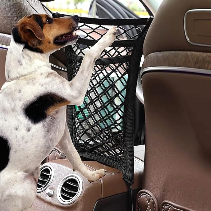 3-Layer Car Mesh Organizer, Seat Back Net Bag, Barrier of Backseat Pet Kids, Cargo Tissue Purse Holder, Driver Storage Netting Pouch(Upgrade Stretch Length)