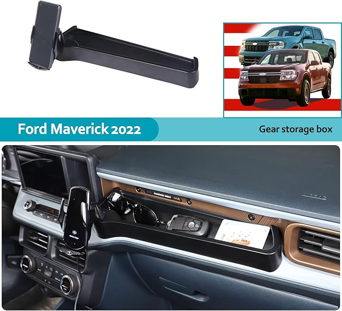 CHEAYAR Dashboard Storage Box for Ford Maverick 2022, ABS Dash Panel Tray Organizer with Phone Holder, Wireless Charging, Waterproof, 1 PCS