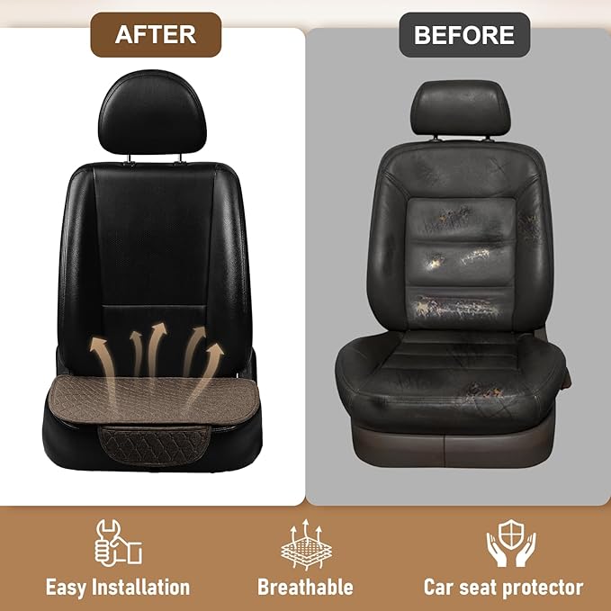 Linen Car Seat Covers for Cars - Non-Slip and Soft, 2 PCS Bottom Seat Cover Protectors with Storage Pocket, Linen Front Seat Covers Used for SUVs, Cars, Sedans (Brown)