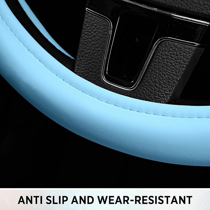Road Comforts Steering Wheel Cover, Glitter Bling Leather Wheel Cover, Universal Fit 14.5"-15.5" Steering Wheels for Women & Girls, Anti-Slip Car Wheel Protector for Cars, Trucks, Vans, SUVs-Blue