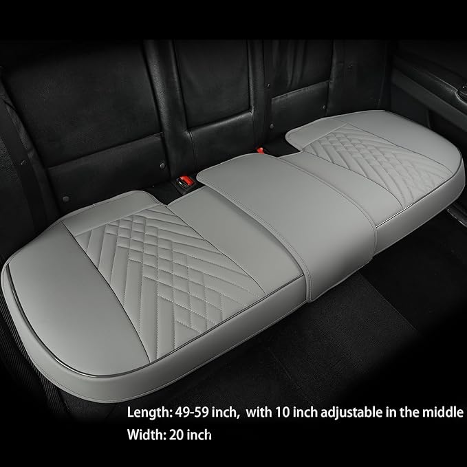 GIANT PANDA Premium PU Leather Rear Car Seat Cover Protector, Luxury Adjustable Anti-Slip Bottom Bench Seat Cover (49~59''),Fits 90% of Vehicles, Back Seat Cover, Grey