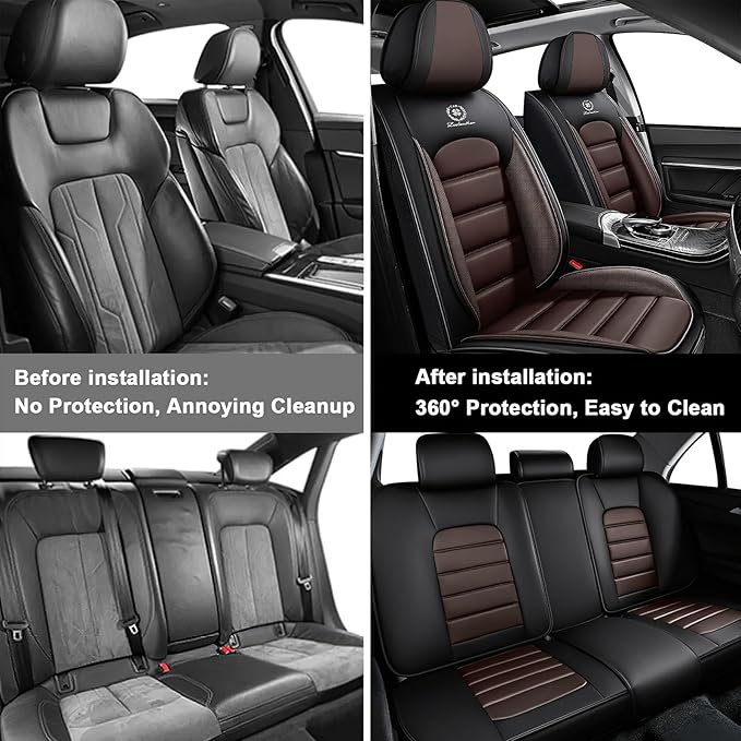 5 Seat Covers for Toyota Highlander 2001-2026 Breathable Car Seat Covers,Anti-Slip Waterproof Car Seat Protectors with Airbag,Automotive Vehicle Cushion with Storage Pockets (Standard,Brown)