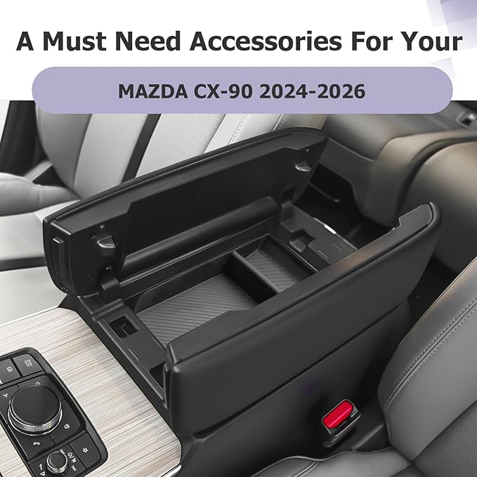 LUWU CX-90 2026 Accessories Compatible with Mazda CX90 2024 2025 2026 Center Console Organizer CX 90 Armrest Console Storage Box Insert Tray ABS Material Black Coin Container Black
