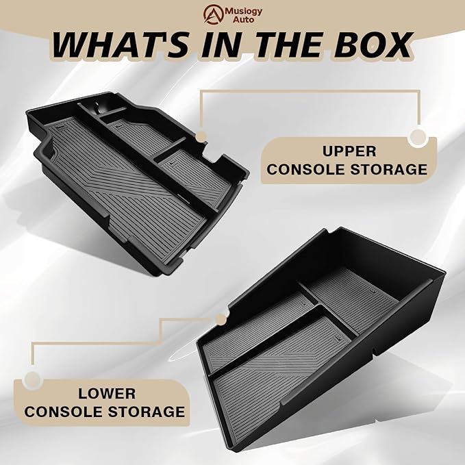 Muslogy Center Console Organizer Fits for 2014-2019 Chevy Silverado/GMC Sierra 1500 Accessories Underseat Storage Insert Box Console Armrest Divider(Jump Seat ONLY) - 2PCS, Upper & Lower