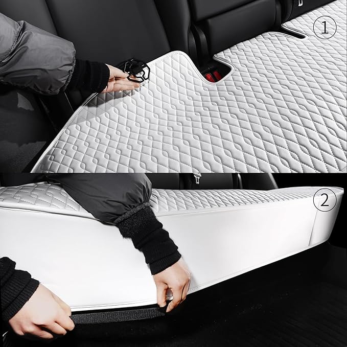 SanQing Car Seat Cover Luxury Napa Leather Rear Seat Covers for Model Y Car Seat Bottom,Original White Color Heavy Duty Seat Cushion Protector Without Backrest (White Rear, Model Y)