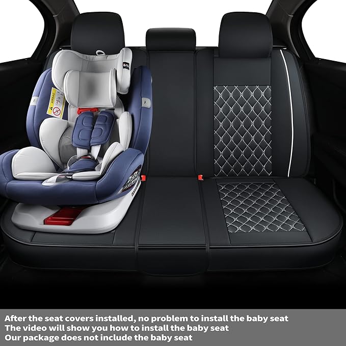 Car Back Seat Covers,Rear Seat Covers,Universal Fit for Most Cars,SUV,Sedans and Pick-up Trucks,Automotive Faux Leather Vehicle Cushion Covers(Rear Seat Covers,Black/White)