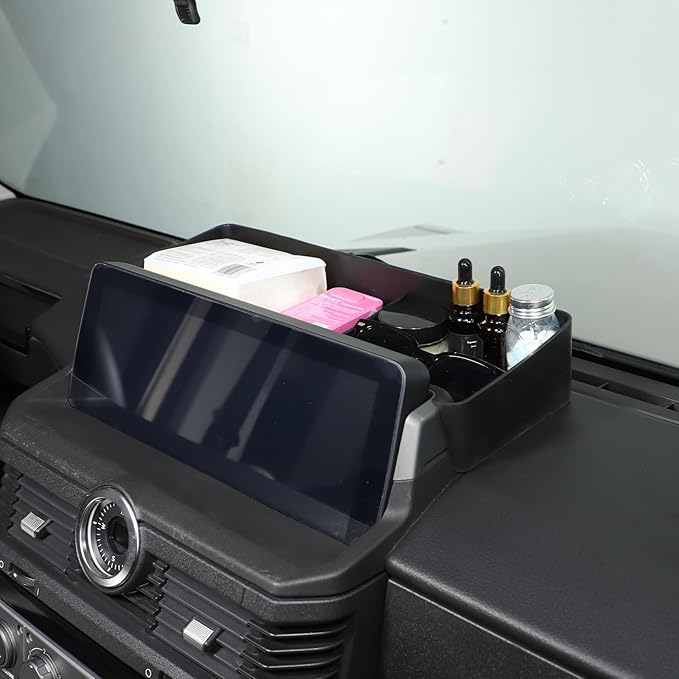 Center Console Dash Organizer for INEOS Grenadier 2020-2025 Accessories, Dashboard Organizer Tray, Navigation Screen Rear Stroage Tray, Dash Panel Insert Behind Screen Silicone Stroage Pallet (Black)