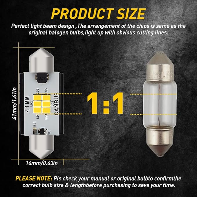 AUXITO 578 LED Bulbs Canbus Error Free 211-2 212-2 41MM 42MM Festoon LED Bulbs for Dome Light Interior Car License Plate Map Door Courtesy Marker Lights, Xenon White