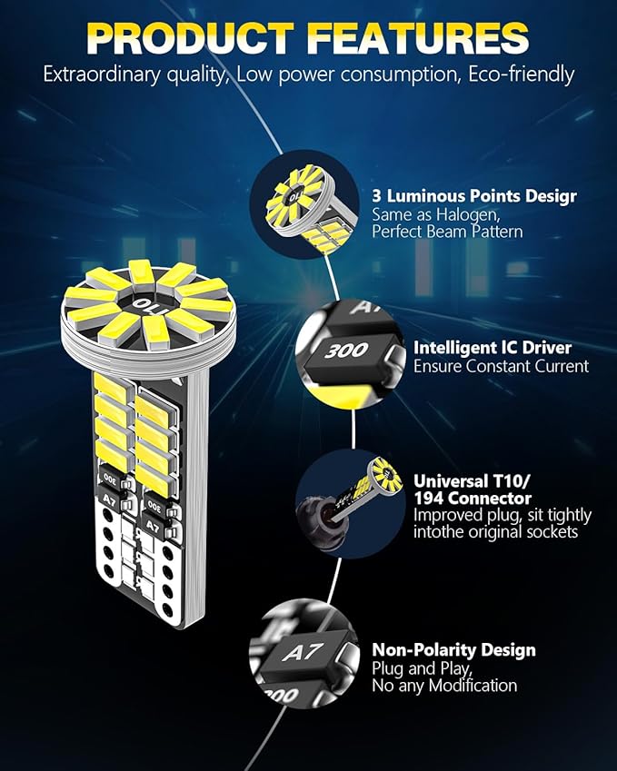 10Pcs 194 T10 168 W5W 2825 LED Bulb, Super Bright LED Car Interior Dome Map Camper RV License Plate Light Bulbs, Upgraded 25-SMD 3014 Chipsets 12V 400LM 6500K Xenon White