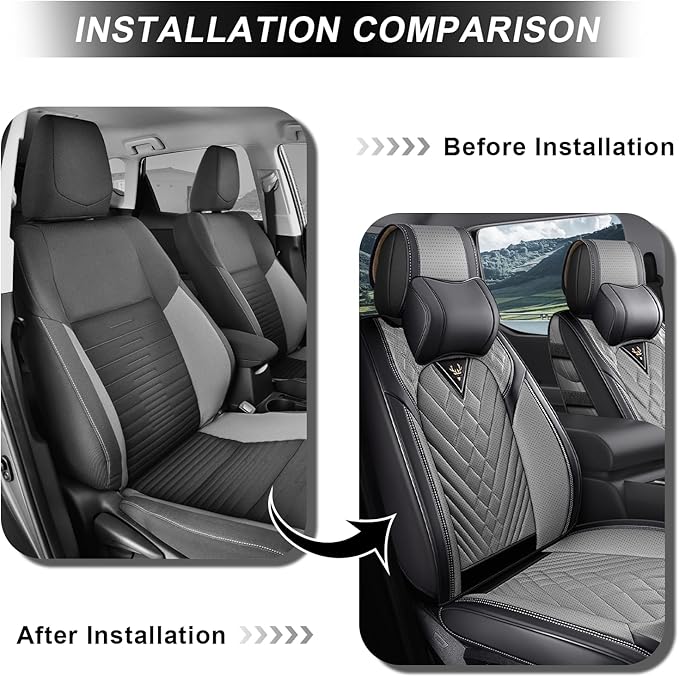 Full Set Car Seat Covers for Ford F-150 F-250 F-350 XL XLT STX Lariat King Ranch Platinum Raptor Waterproof Seat Covers 2009-2025, Anti-Slip Seat Protectors(Luxury 5 Seats/Black Gray)