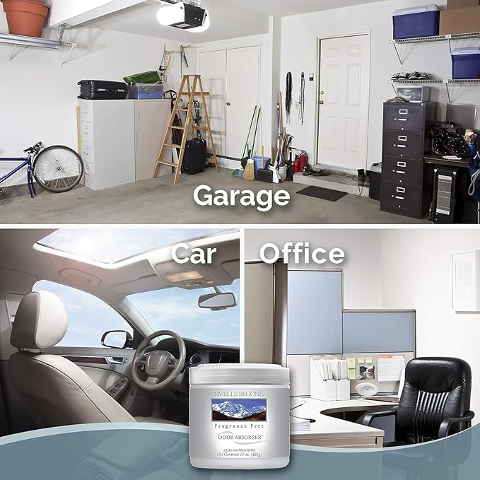 SMELLS BEGONE 15oz Gel Odor Eliminator - Absorb & Remove Tough Odors in Pet Areas, Bathrooms, Basements, Garage, Cars, RVs & Boats - Eliminate Odors Quickly (6-Pack, Fragrance Free)