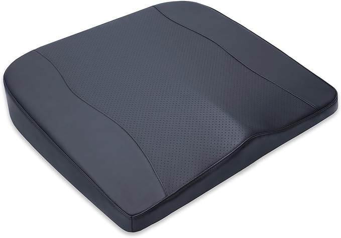 kingphenix Premium Car Seat Cushion, Memory Foam Driver Seat Cushion to Improve Driving View- Coccyx & Lower Back Pain Relief - Seat Cushion for Car, Truck, Office Chair (Leather Classic Black)
