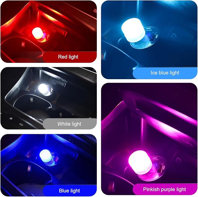 5 PCS USB LED Car Interior Atmosphere Lamp, Plug-in Mini USB Car Ambient Light, Round Portable Night Lights, Universal Vehicle Interior Accessories for Most Cars (Multicolored)