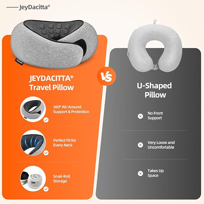 Premium Travel Pillow, Upgraded Memory Foam Neck Pillow, 360° Ergonomic Design Airplane Pillow Travel Pillows for Airplanes, Cars, Offices, Home Use, Large (Light Gray)