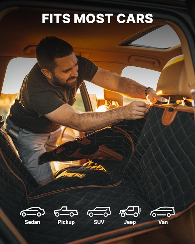 Owleys Back Seat Extender for Dogs Premium Dog Hammock for Car | Pet Cover for Dogs | Dog Covers for Cars Back Seat | (Black Standart)