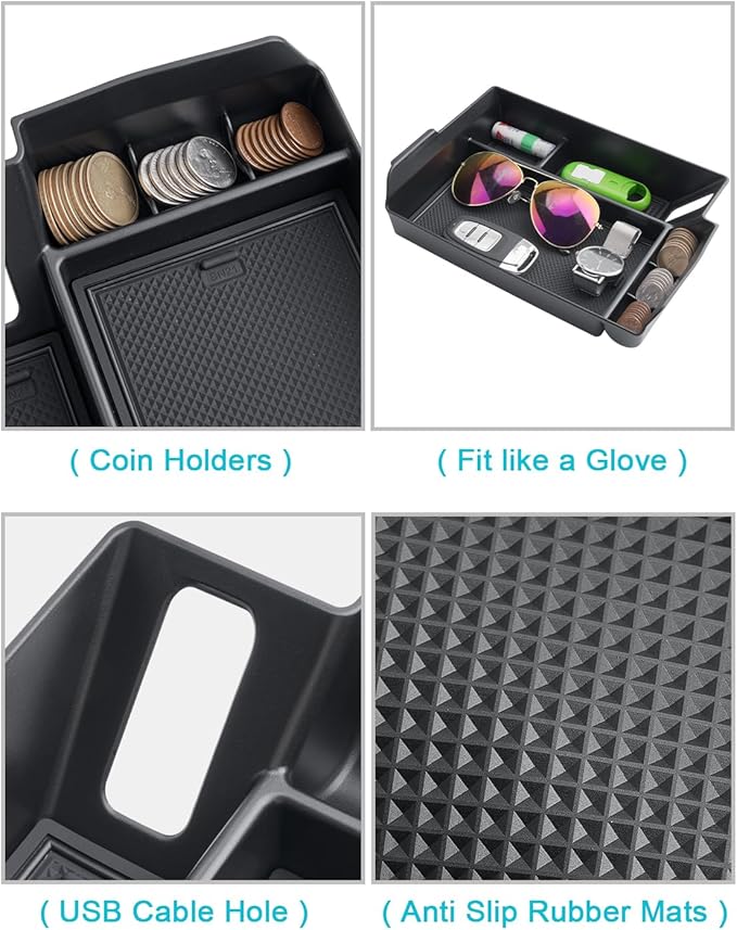 CDEFG 2PCS for 2021-2025 2026 Toyota Sienna Center Console Organizer for 2021-2026 Toyota Sienna Accessories Middle Console 2021-2026 Sienna Nonslip Mat Cellphone Barrier (Not for Fridge Box)