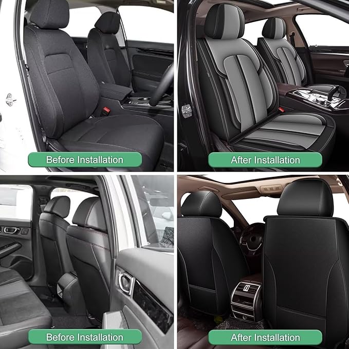 2 Front Seats Seat Covers Fit for Kia Soul 2010-2023 2024 2025 Leather Car Seat Covers Waterproof Automotive Cushion Covers Seat Protector (2 Seats, Black&Grey)