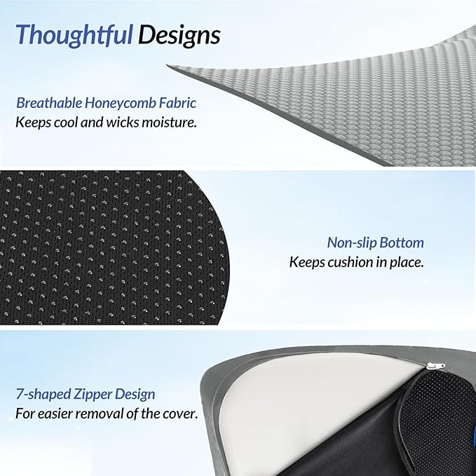 ZIKEE Pioneering Seat Cushion for Pressure Relief, Ergonomic Office Chair Cushion for Sciatica, Back, Hemorrhoids & Tailbone Pain Relief, High-Density Memory Foam Car Seat Cushion with Anti-Slip Base