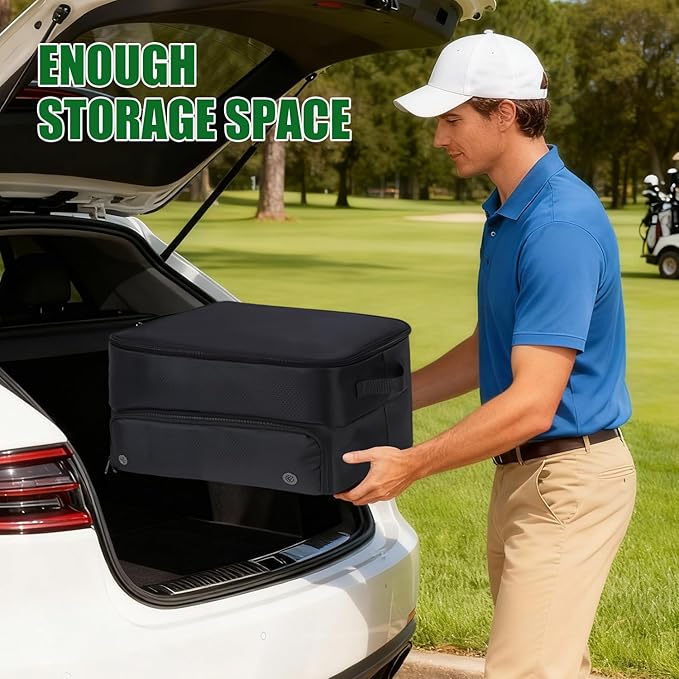 Organizer Bag,2 Layer Golf Trunk Organizer,Golf Gifts for Men with Separate Ventilated Compartment,Waterproof Car Trunk Locker for Balls, Tees, Clothes,Accessories,Valentines Day Gifts