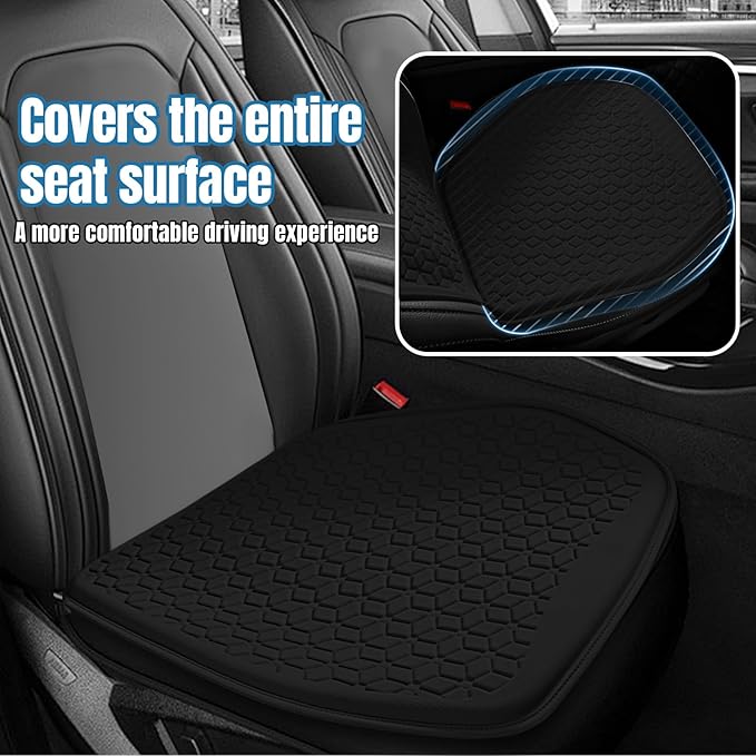 wuyaoyao Thin Gel Car Seat Cushion, Breathable Cooling Seat Cushions for Cars, Non-Slip & Comfortable Automotive Front Seats Cushion Pad for Driver, Chair Protector for Vehicle, Home, Office (Black)
