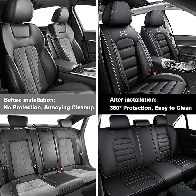 5 Seat Covers for Audi A4 2002-2026 Breathable Car Seat Covers,Anti-Slip Waterproof Car Seat Protectors with Airbag,Automotive Vehicle Cushion with Storage Pockets (Standard,Black)