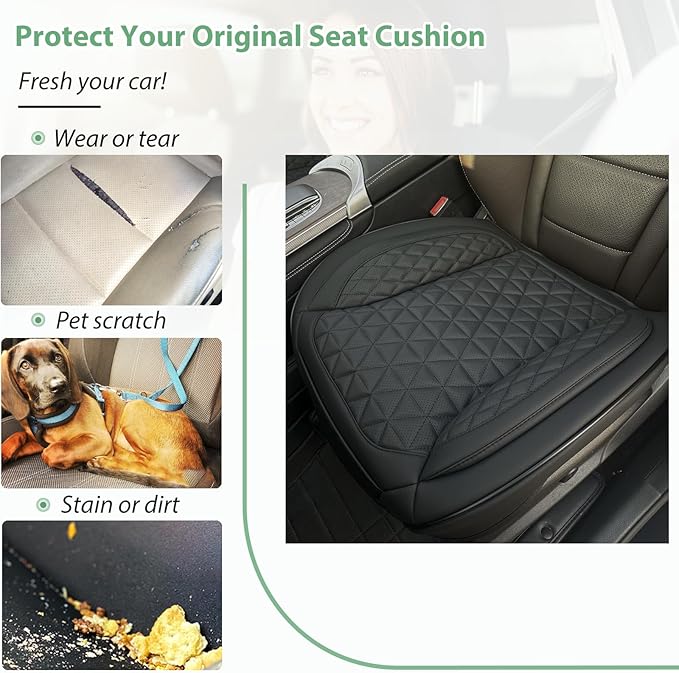 2 Pack Leather Front Car Seat Cover Bottom Only, Anti-Slip Padding Seat Cushion, Full Wrap Seat Protector with Storage Function Universal Fit for Most Cars, SUV, Pick-up Trucks (Black)
