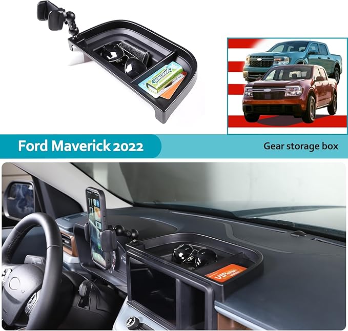 CHEAYAR Dashboard Storage Box Fit for Ford Maverick 2022, ABS Dash Panel Tray Organizer, Dash Tray Phone Holder Mount with Storage Box, Dash Center Console Table Storage Tray (Type A)