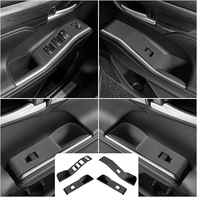 Temmis 4PCS Car Door Window Switch Panel Cover for Toyota Highlander 2022-2026, Auto Interior Decor Accessories Armrest Trim Silicone Style Kit-Black