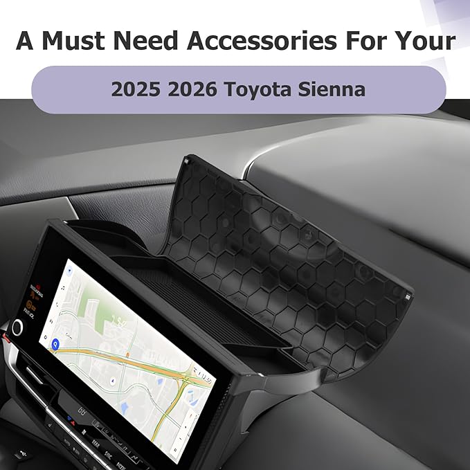 LUWU [New 2026 Sienna Accessories Dashboard Storage Tray Compatible with 2025 2026 Toyota Sienna Accessories Behind Screen Organizer Display Box Dash Tray w/Lid (ONLY for 12.3-INCH Screen)