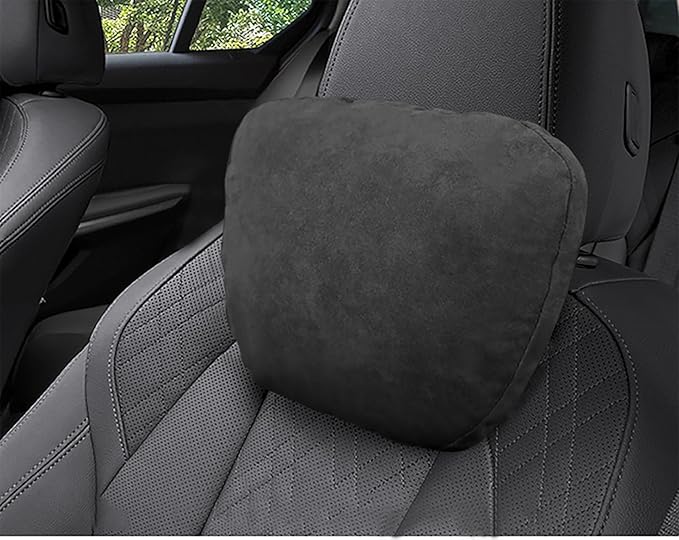 2pcs Car Neck Pillow for headrests,Support Drive Seats Head Cushion Pillows,Superfiber Suede,Plant-Based Polyester,Thickness & Height Adjustable,11.8x7.5,Inner Liner fillable (Black Color)