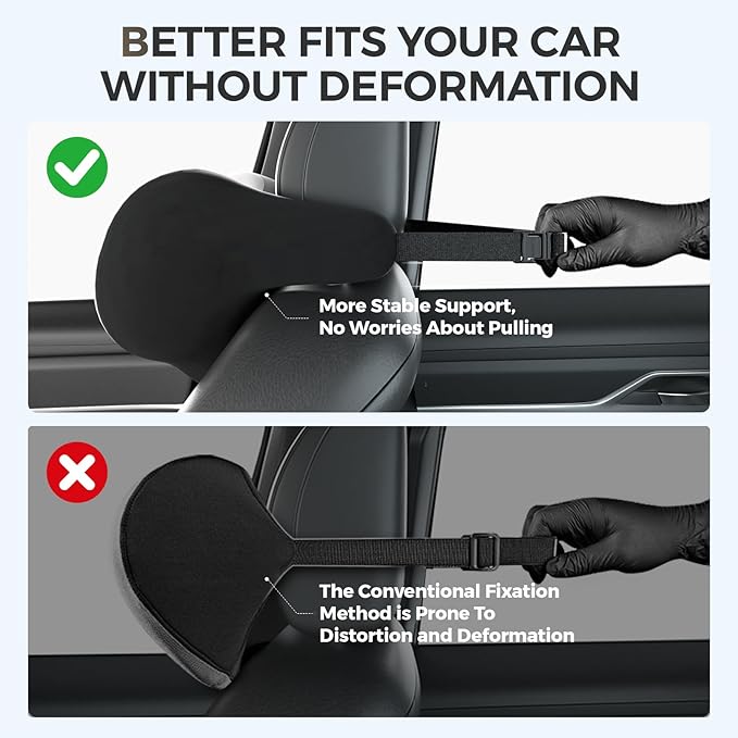 BEBAS Car Headrest Pillow, Ergonomic Neck Pillow with Memory Foam, Universal Car Head Rest Support for Driving Comfort, Breathable Removeable Seat Pillow for Pain Relief (Black, 1 Pack)