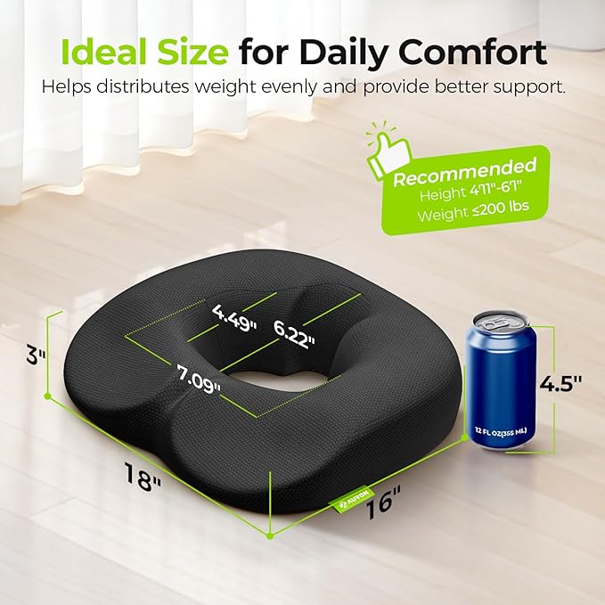 AUVON Sensitive Care Donut Pillow Seat Cushion for Hemorrhoids & Post-Surgery, Sciatica Relief, Donut Chair Cushions with Sloped Design for Thigh Pressure Relief, Memory Foam Lifting Cushions